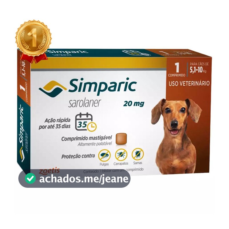Antipulgas e Carrapatos Simparic  Cães de 5,1 a 10kg com 1 Comprimido