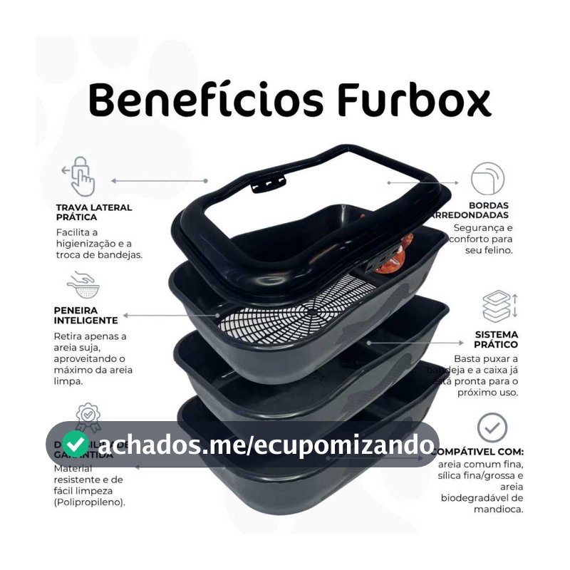 Caixa Areia Furbox Bandeja Banheiro Gato Grande Peneira Alta Funda Sanitário Inteligente Durapets
