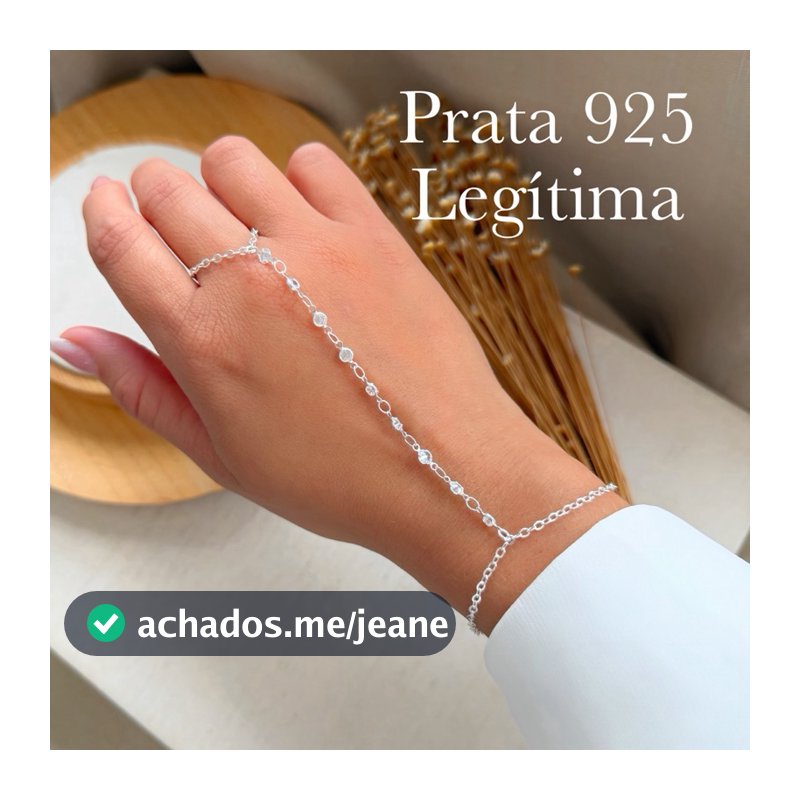 Pulseira de Mão Prata 925 Feminina Delicada com Zircônias - Hand Chain Elegante Ajustável