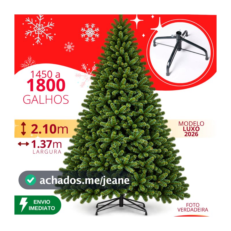 Árvore de Natal 2,10 Metros 1800 Galhos a 1450 Verde Super Cheia Grande Luxo Decoração de Natal 2026