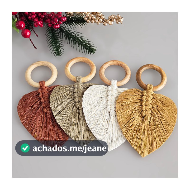 Porta-Guardanapo Folha em Macramê Artesanal para Mesa Posta com Novas Cores de Natal com Brilho