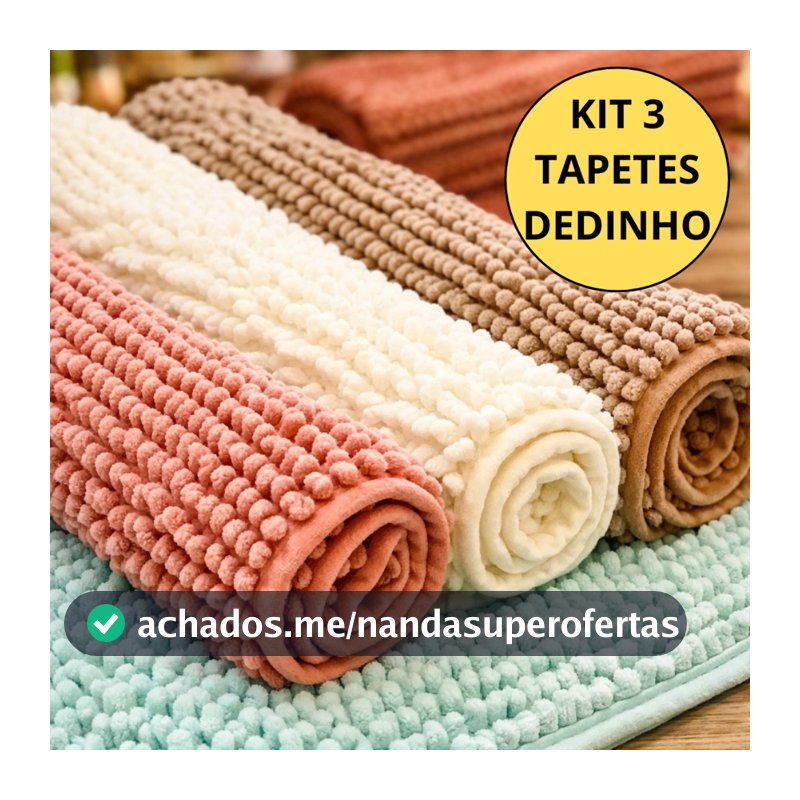 Kit 3 Tapete Bolinha Dedinho de Banheiro Antiderrapante Toque Suave Macio