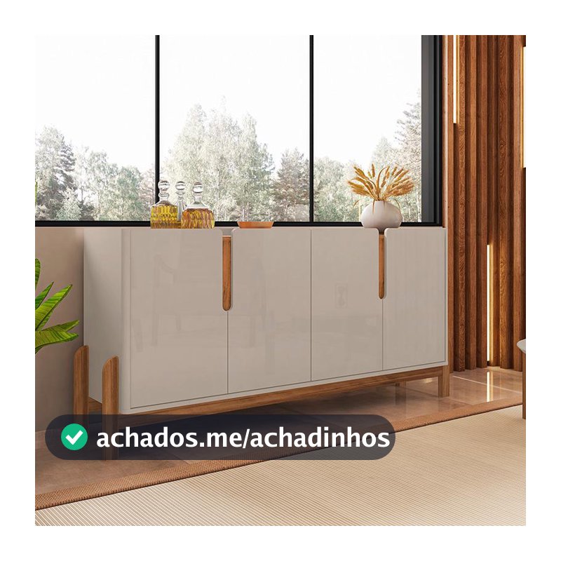 Aparador Buffet Sala Lizz 170cm com Pés de Madeira Maciça