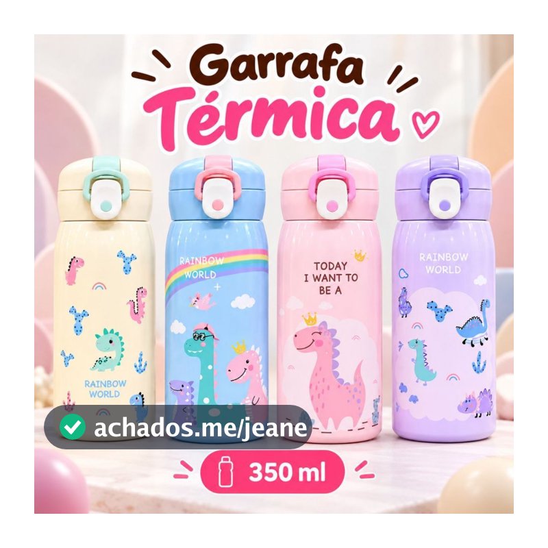 Garrafa Térmica infantil, Squeeze Infantil, Garrafa Escolar com Trava, Garrafa para Crianças, Garrafa 350m - 0194l