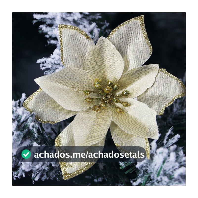 (10 Unidades/Pacote) 13cm Vermelho E Dourado Simulação De Natal Flor Glitter Tecido Artificial Árvore Decoração De Flore