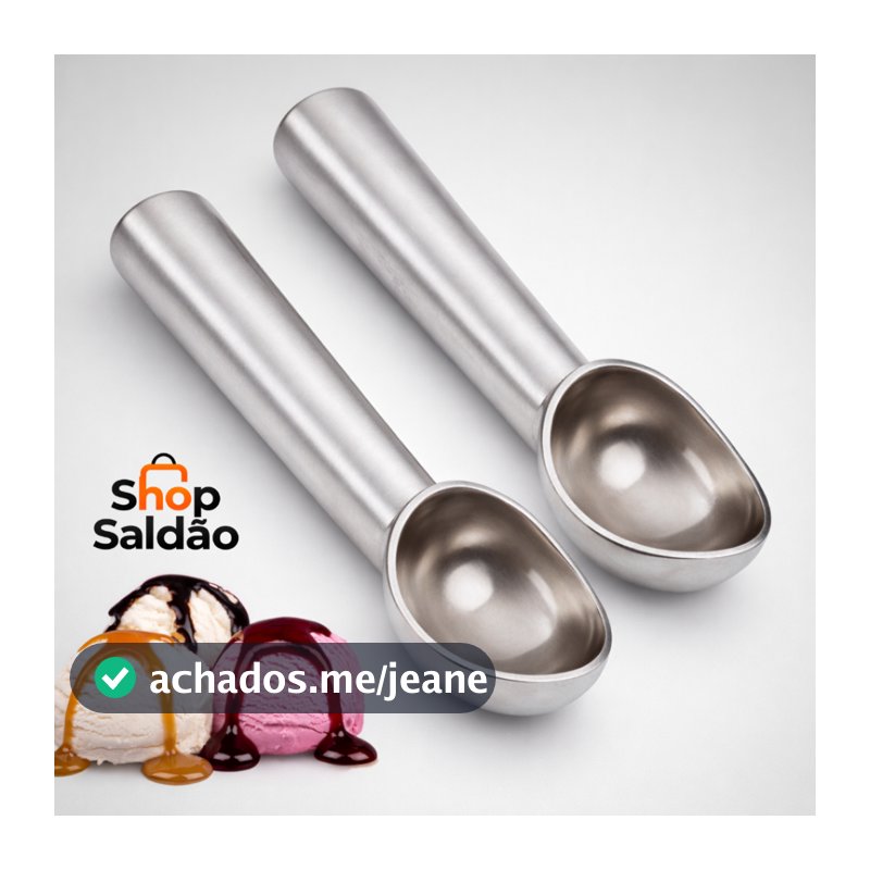 Kit 2 Colher de Sorvete Profissional Pegador Boleador Alumínio 17cm Colher Sorvete Inox Cozinha