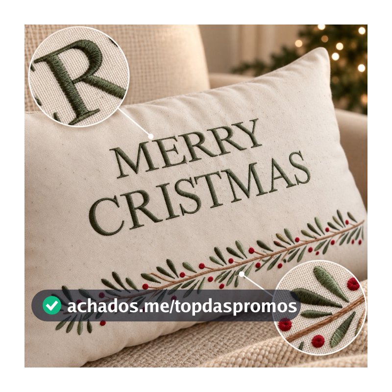 Amofada Natal Decorativa Bordada em Linho 30x50cm