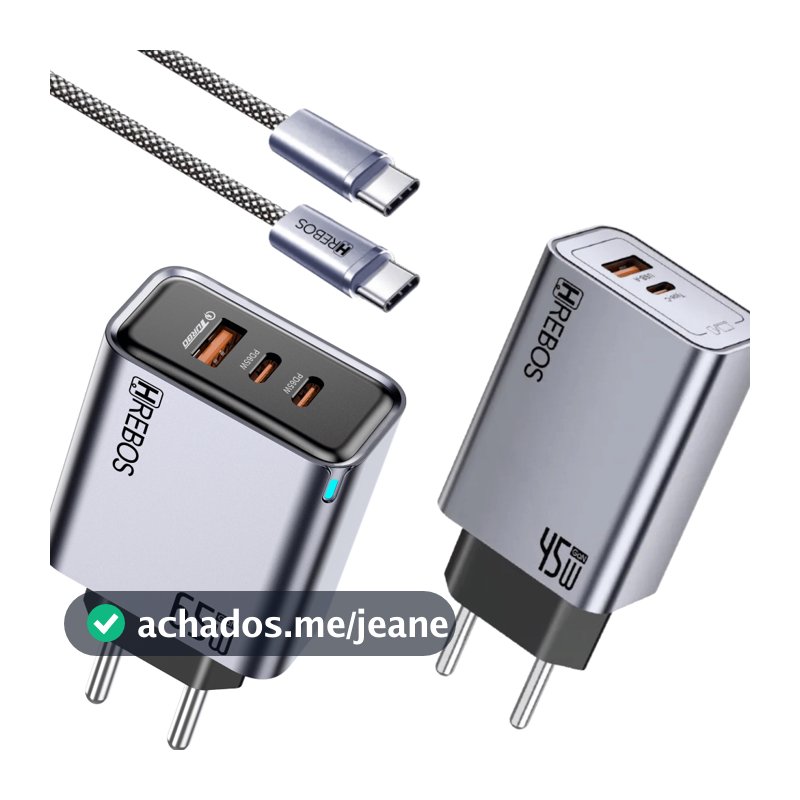 Carregador  Celular Turbo 45W 65W USB-C PD + Cabo Type-C Carga Rápida Carregador Rapido