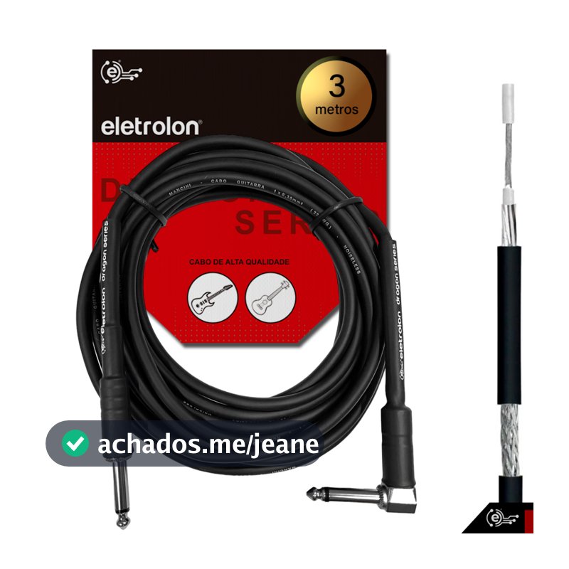 Cabo Plug P10 / P10 90º Graus Mono Para Violão Guitarra Baixo Alta Qualidade Profissional -  Disponível em Vários Metros