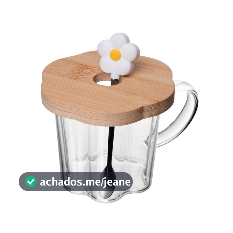 Xícara de Chá 280ml com Pires e Colher Flor Branca Vidro Wolff para Café Bebidas Quentes Mesa Posta Presente Elegante