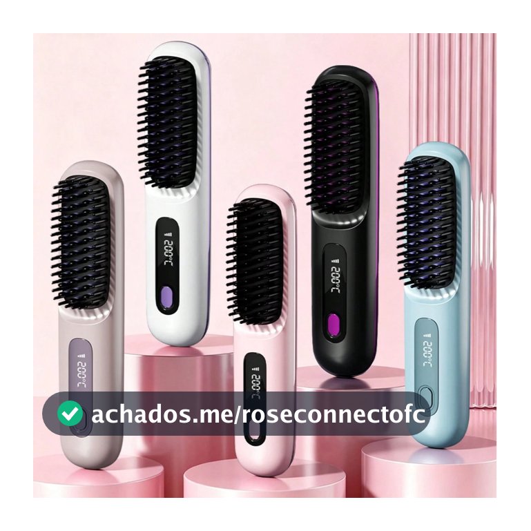 Escova Alisadora Sem Fio Recarregável 2 em 1 com Íons Negativos Portátil