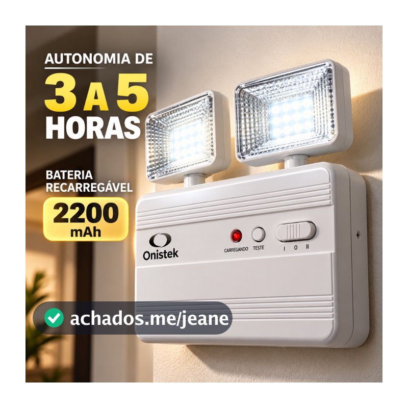 Luminária de Emergência LED Onistek 40 LEDs 2 Faróis Articuláveis Bateria Recarregável 2200mAh Bivolt 6500K