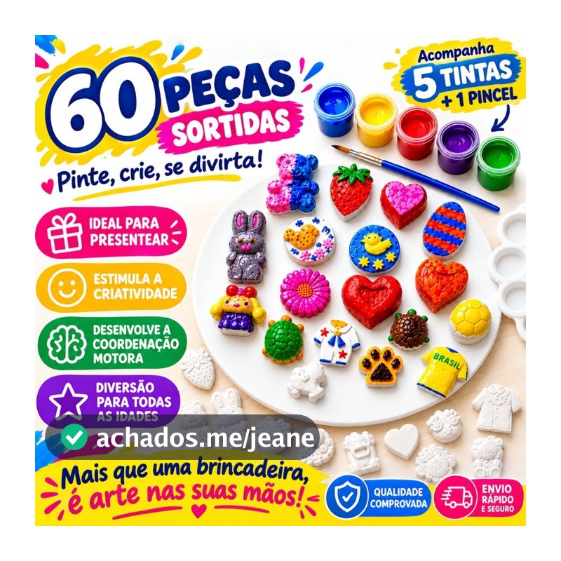 Kit completo de Pintura Gesso Variada Crianças 60 peças + Guache + Pincel