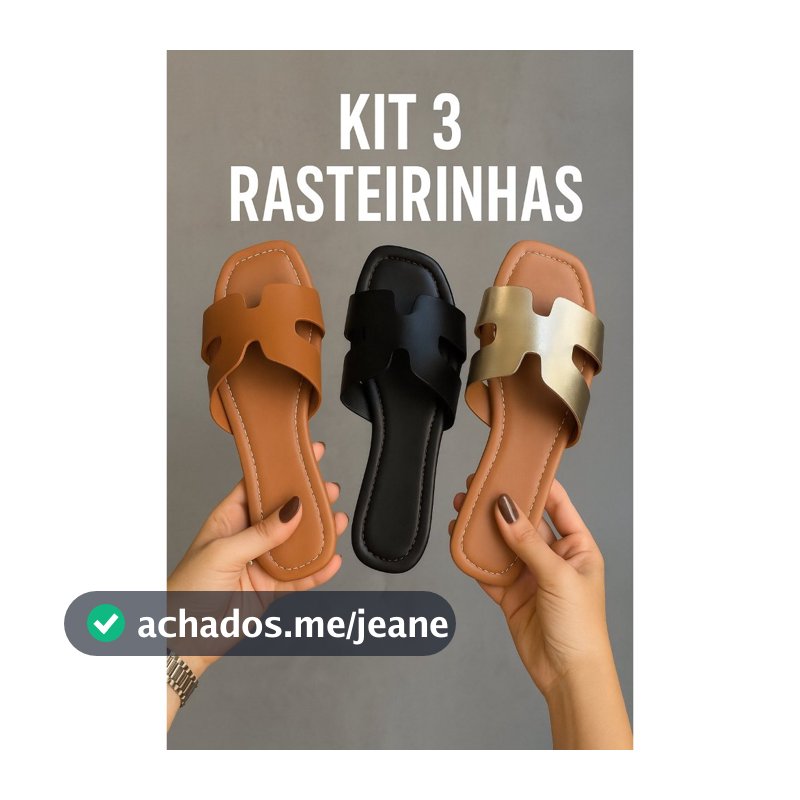 Kit 3 Pares Rasteirinhas Feminina Tenehi Sandálias Rasteira Chinelo Flat Confortável
