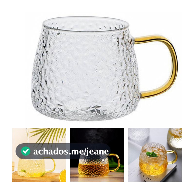 Jogo Caneca Xícara Jarra 420ml Transparente Alça Colorida Criativa Xícara Copo Café Chá Suco