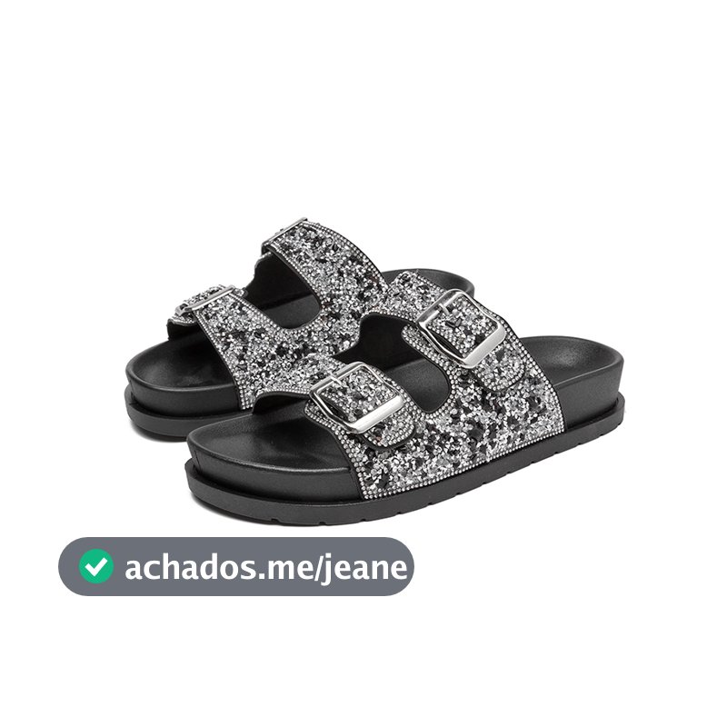 Meijile Sandália Feminina Rasteirinha sandálias rasteiras de strass Fivela de sapato ajustável papete feminina260
