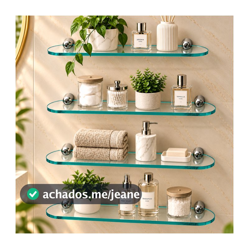 Kit 4 Prateleiras de Vidro Reto 30x10 Porta Shampoo Banheiro Box Organizador com Suporte Cromado