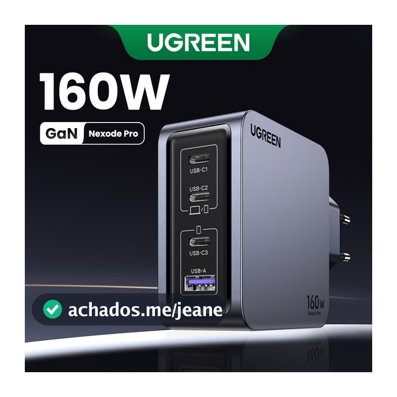 UGREEN 160W Nexode Pro Mini 3C1A 4 Portas Carregador GaN 140W Max Para Macbook 16 Huawei Matebook Carregamento iPhone