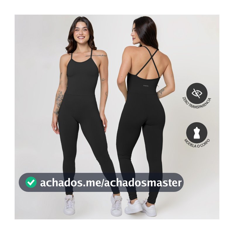 Macacão Longo Cruzado Feminino Suplex Blackout Roupa Macaquinho Fitness Zero Transparência 026