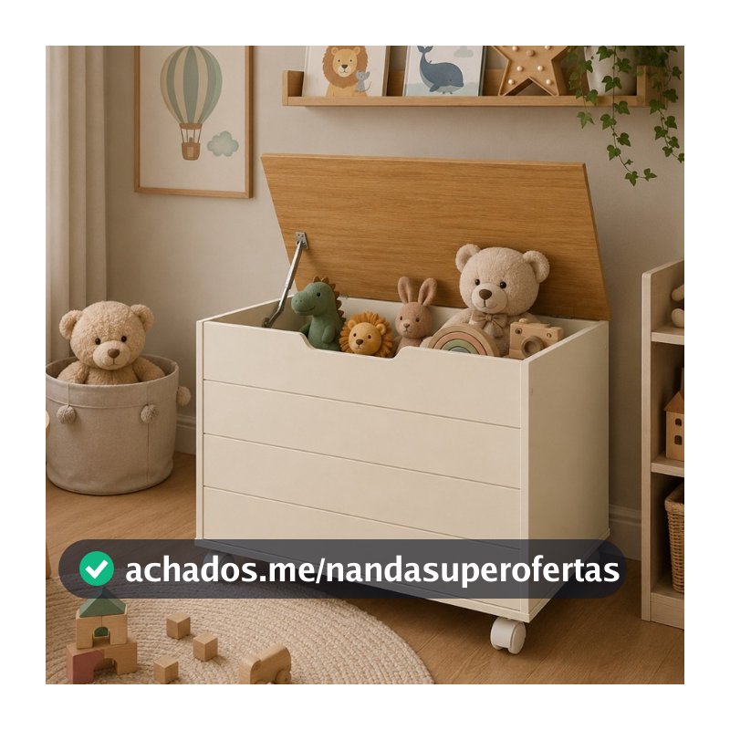 Baú Organizador para Brinquedos TOY 100% MDF com Rodízios e Cantos Arredondados Várias Cores