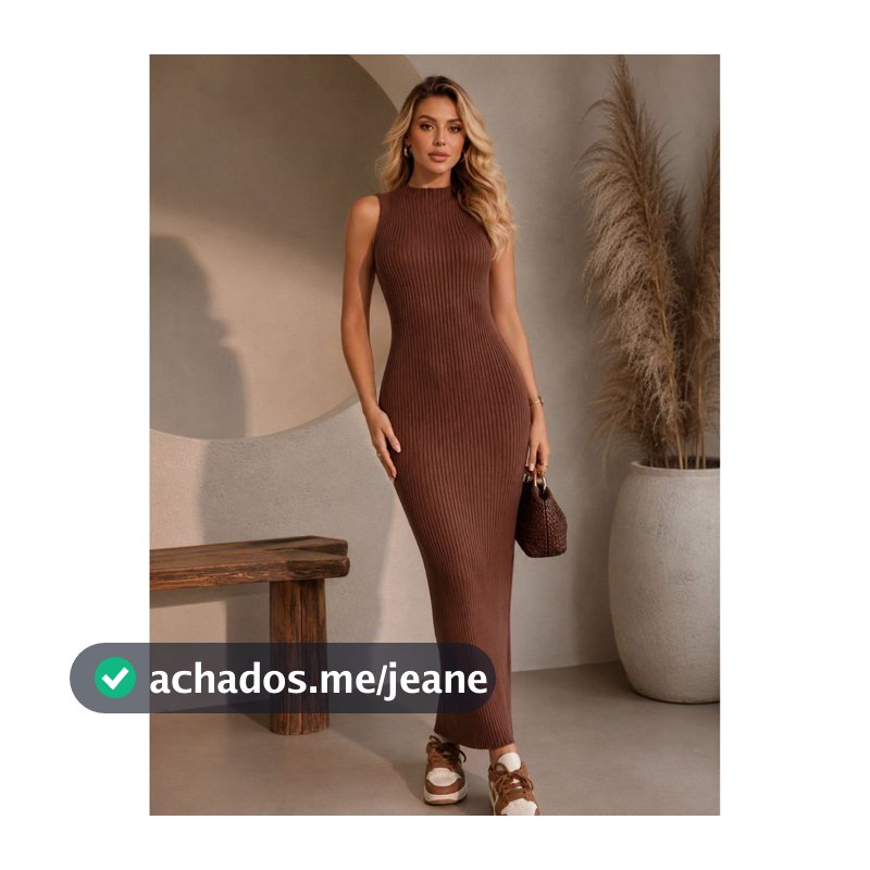 Vestido Midi de Tricot Modal – Modelagem Elegante – Feminino Sem Manga – Caimento Premium