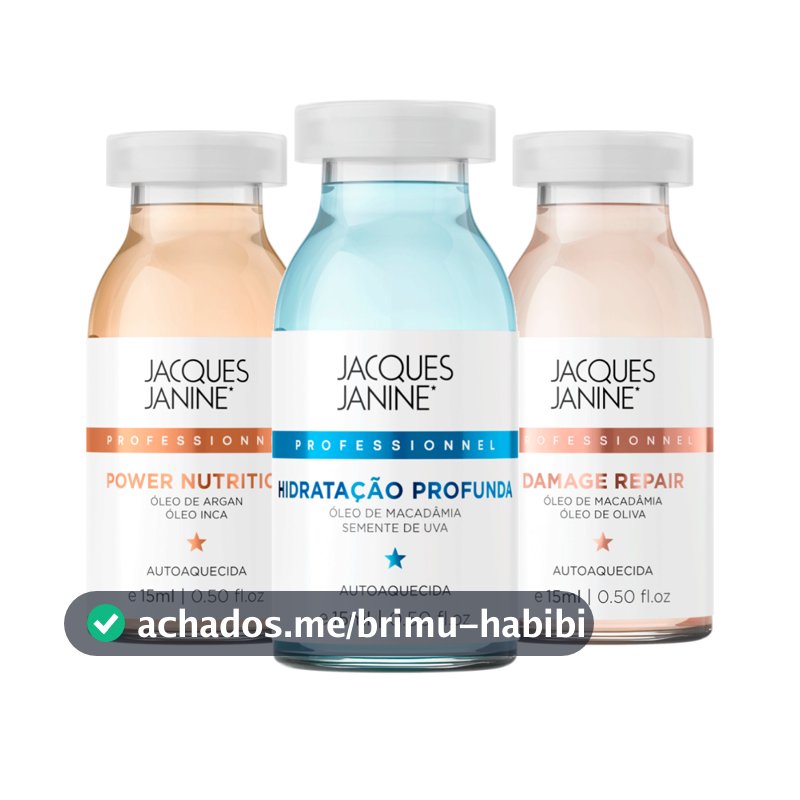 Kit Jacques Janine Cronograma Capilar 3 Ampolas Tratamento Hidratação Nutrição Reconstrução 15ml
