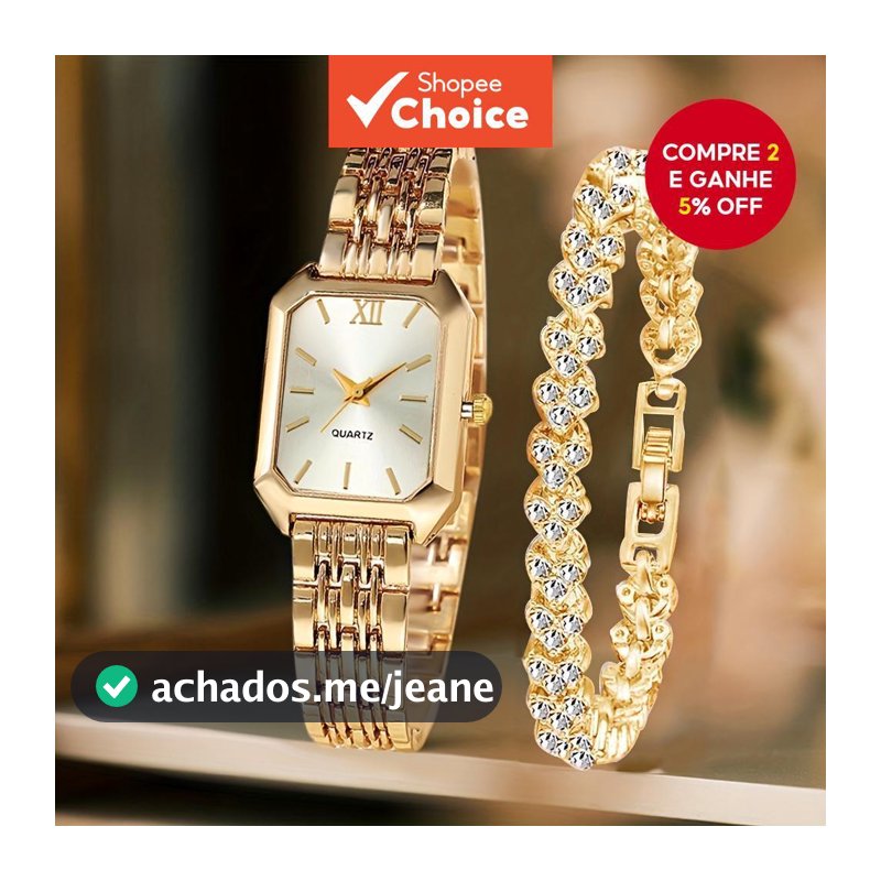 2 Pçs Feminino Retângulo Relógio De Quartzo Pulseira Conjunto Strass Moda Jóias Presente Elegante