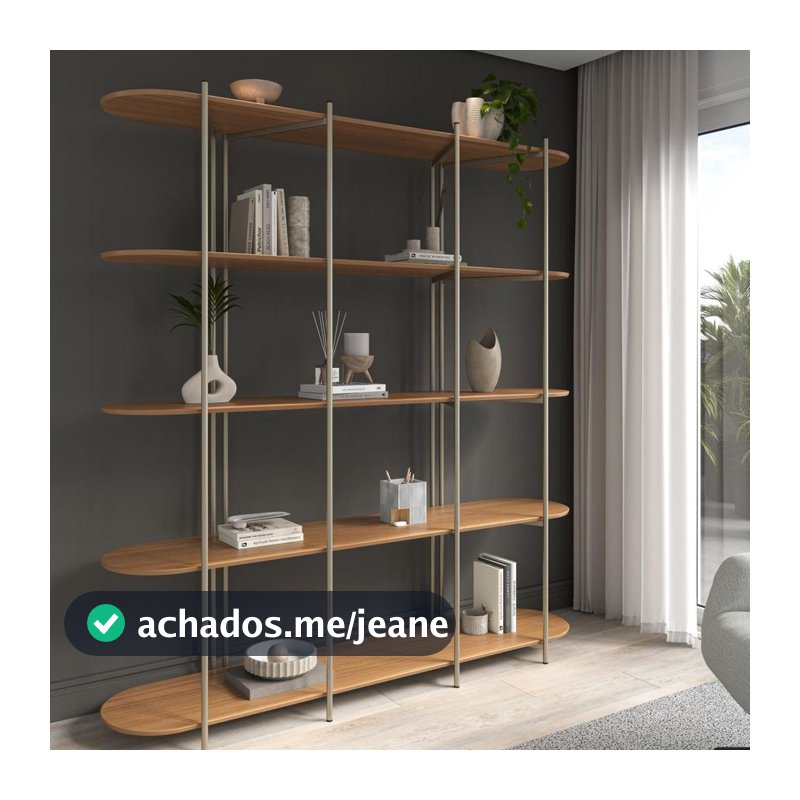 Estante 5 Prateleiras Aço Carbono com MDF Enya 180 cm Canella com Champanhe