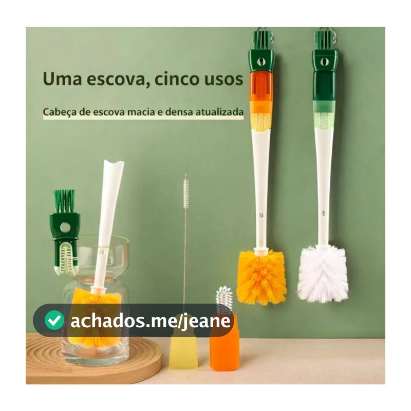 Escova de Limpeza Multifuncional 5 em 1 para Copos, Garrafas e Utensílios