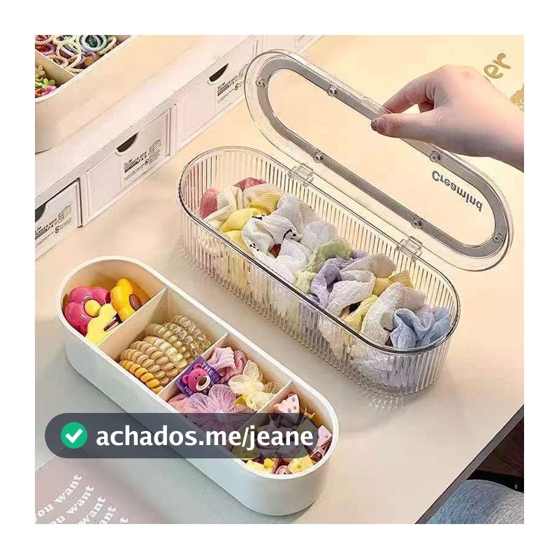 Organizador Maquiagem com Tampa e Divisórias Multiuso Porta Cosméticos Acessórios Joias Estojo Transparente