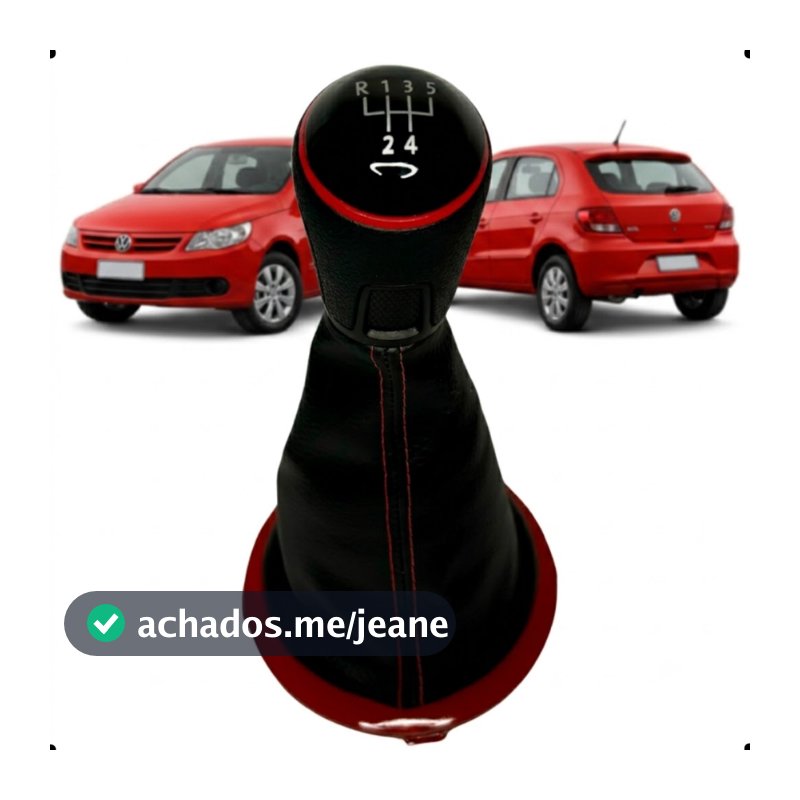 Kit Coifa Alavanca Cambio Manopla Bola Marcha Vw Gol Saveiro Voyage Fox G5 G6 Aro Vermelho