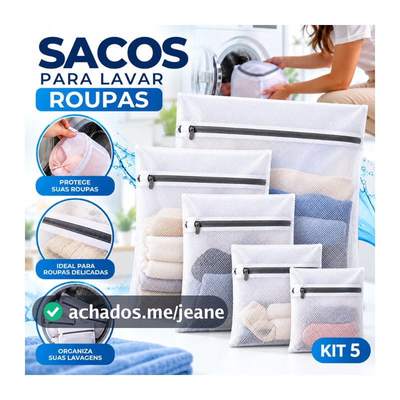 Sacos para Lavar Roupas Kit 5 ou 10 Unidades com Zíper Rede Protetora para Máquina de Lavar