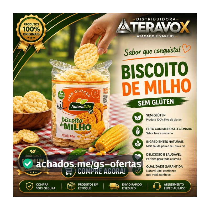 Biscoito de Milho Sem Glúten 80g Natural Life Leve Crocante e Saboroso
