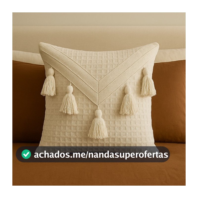 Capa Macramê Algodão Almofada Artesanal Decoração Boho Trama Natural handmade pompom trançado