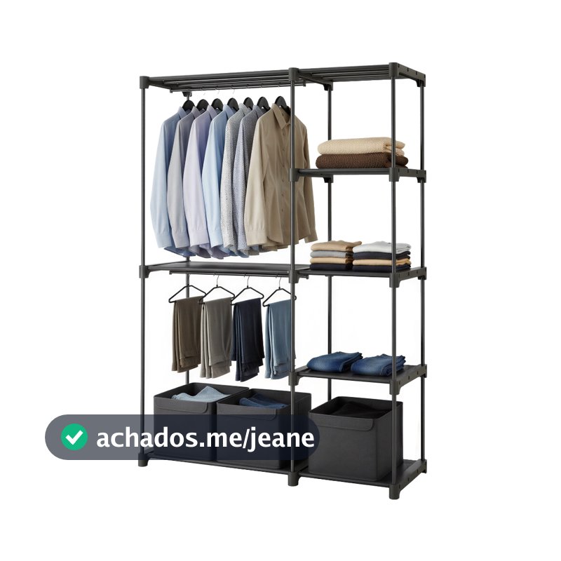 SONGMICS Guarda-Roupa Closet com Prateleiras Aço INOX, Cabideiro de chão, 165cm Organizador de Roupas