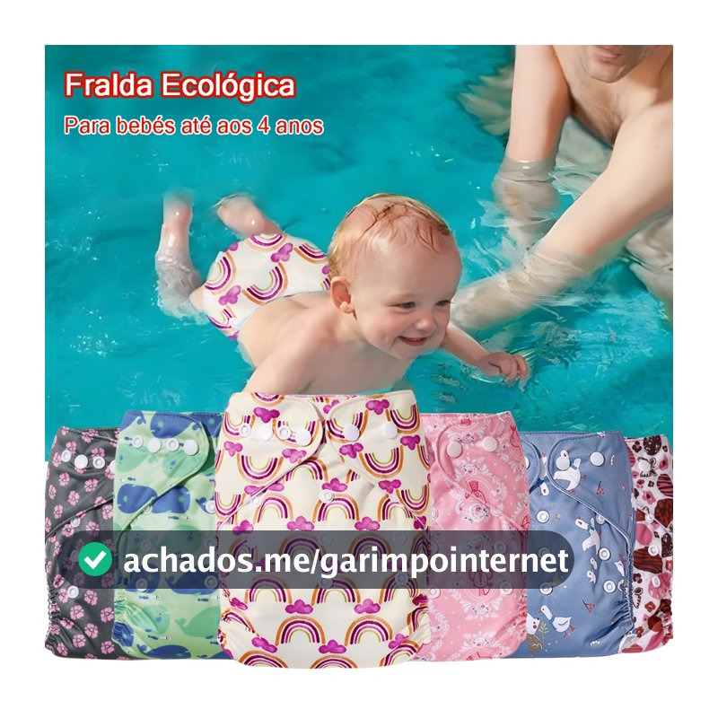 Fralda Ecológica Reutilizável Com Absorvente Ajustável com Botões Impermeável Conforto para Bebês