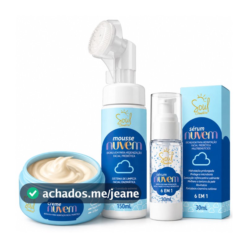 Kit Skincare Facial 3 Itens Creme Hidratante Mousse Limpeza com Escova Sérum Facial 6 em 1