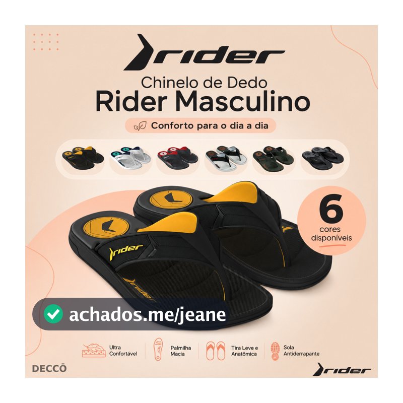Chinelo de Dedo Rider Modelo Start Casual Masculino Sola Antiderrapante Ultra Confortável Leve
