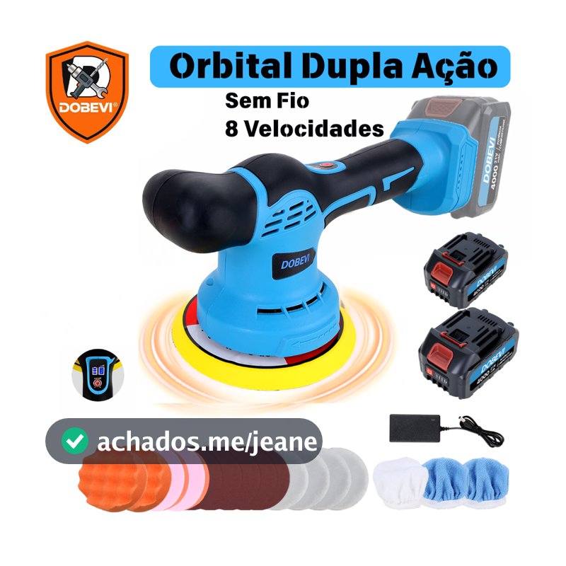 Politriz Automotiva Sem Fio 4000mAh 2 Baterias - Polidora Portátil Fácil para Uso Doméstico
