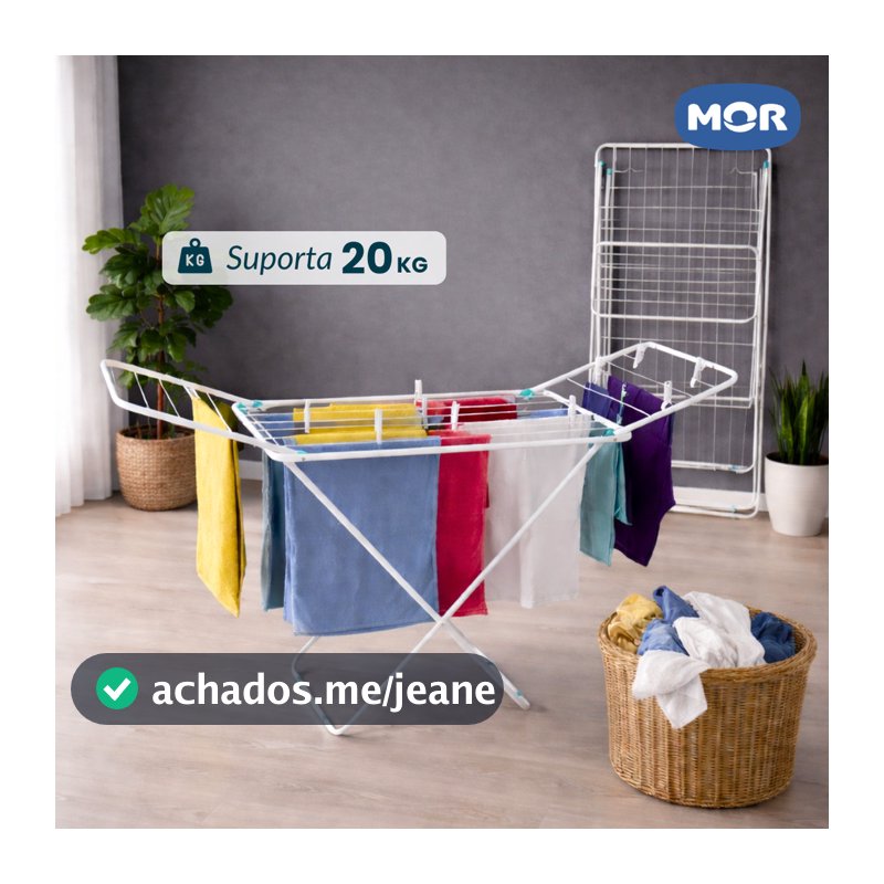 Varal De Chão Reforçado C/abas Dobrável Retrátil Slim Mor Cor Branco