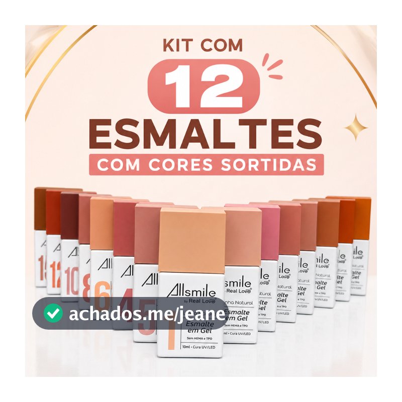Kit 12 Esmaltes em Gel allsmile Real Love Cores Sortidas 10ml