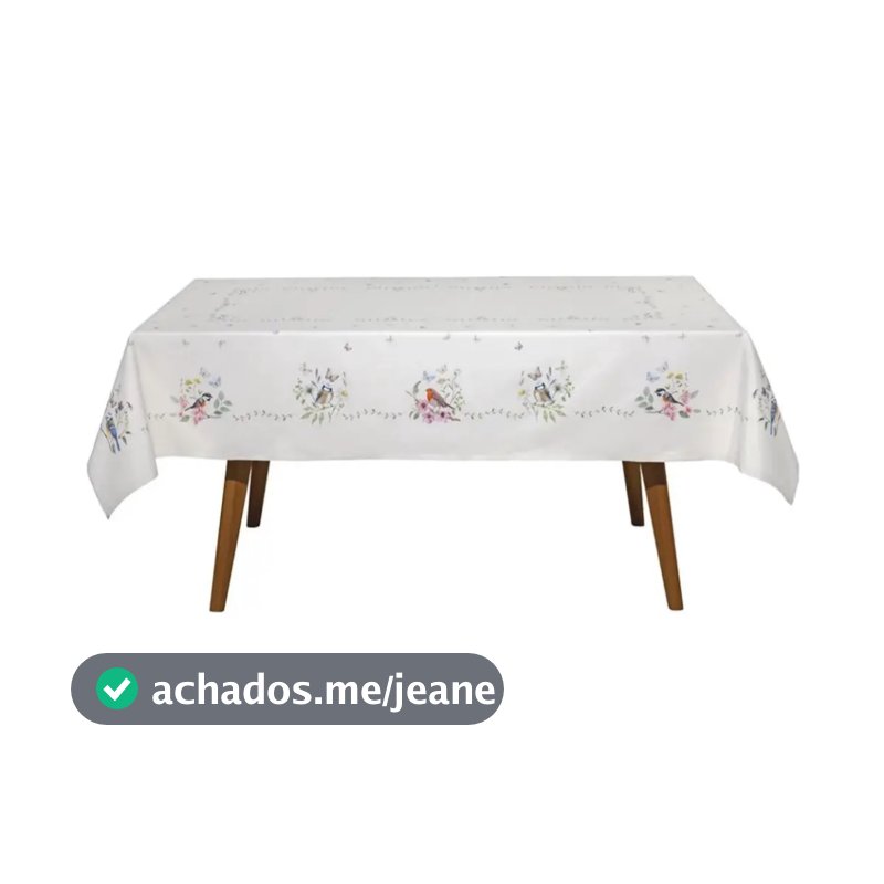 Toalha de Mesa 4 Lugares 1,40x1,40 Impermeável Clean Dohler Jardim Passarinhos Bege
