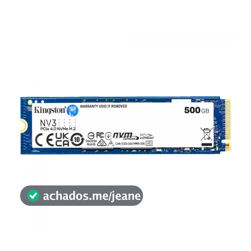 SSD Kingston NV3, 500GB, M.2 NVMe, 2280, PCIe 4.0, Leitura 5000MBs e Gravação 3000MBs, SNV3S/500G