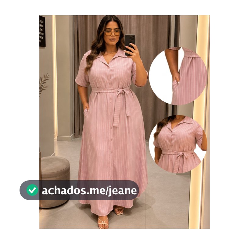 Vestido Feminino Chemise Longo Plus size Acinturado com Bolsos Leve e Fresco Com Botões e sem Transparência Soltinho