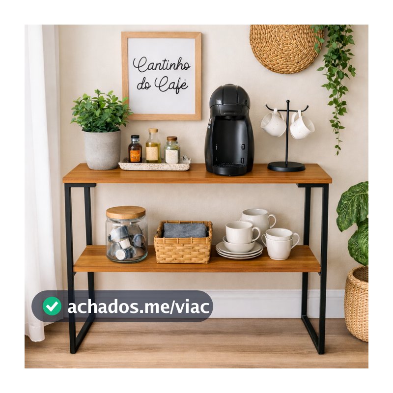 Aparador Buffet Industrial 2 Prateleiras para Cantinho do Café Balcão Multiuso MDF e Aço