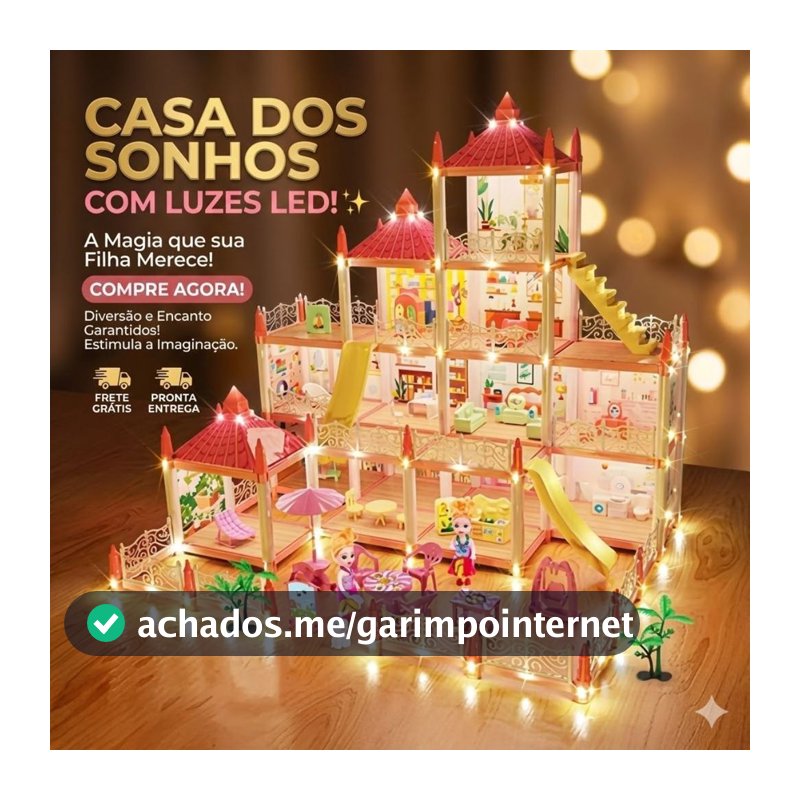 Casa Casinha Castelo De Boneca Gigante 4 Andares 11 Cômodos Com Luz LED E Móveis Luxo