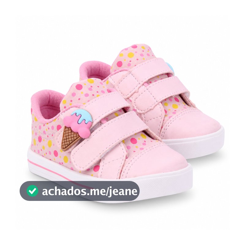 Tênis Infantil Feminino Bee Happy  Calce Fácil Confortável Sorvetinho Meninas Rosa Preto e Nude