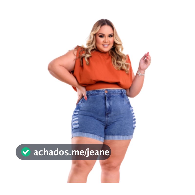 Bermuda Short Jeans Plus Size Feminino Perna Dobrada Destroyed