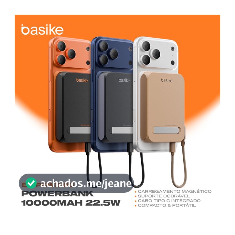 Basike Power Bank Magnético 10000mAh 22.5W Carregamento Rápido Sem Fio para iPhone Android