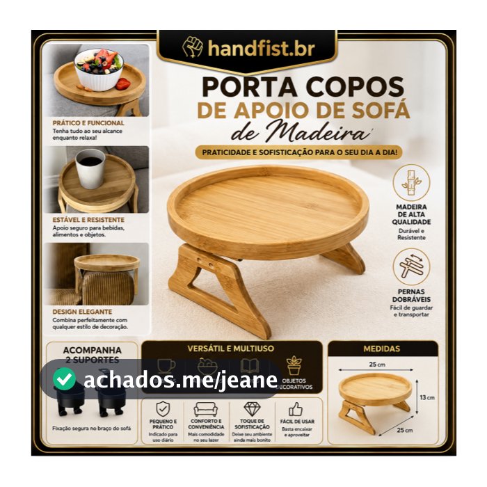 Bandeja dobrável redonda para apoio de braço para sofá 25CM